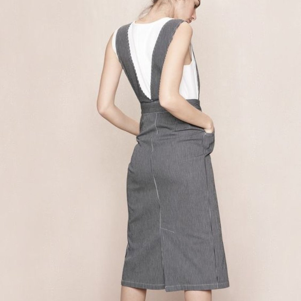 Maje Ritano Striped Denim Button Down Overall Midi Dress Size 36 (Small)